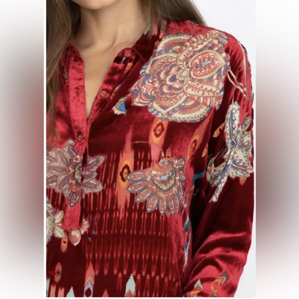 Johnny Was Silk Velvet Feather Burnout Mara Blouse Top Shirt  XXL MSRP $310 New - Picture 4 of 14